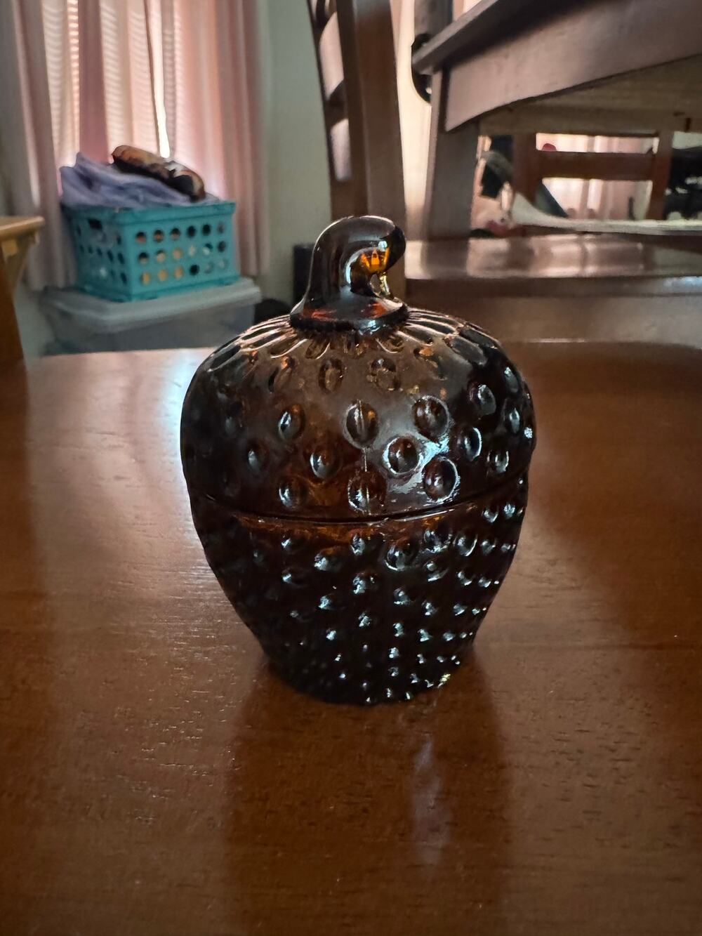 Vintage Purple Glass Strawberry Hobnail Lidded Trinket Jar Bonbon Dish 4” Tall
